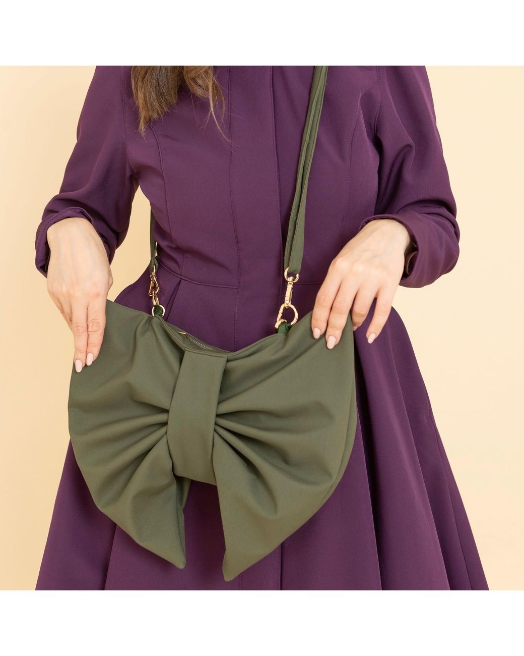 RainSisters Green Khaki Bow Clutch Purse