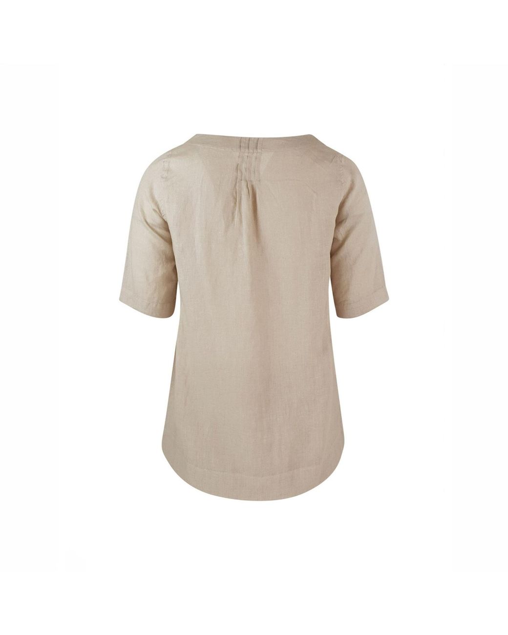 Haris Cotton Natural Neutrals Asymmetric Neck Linen Blouse With Pleates