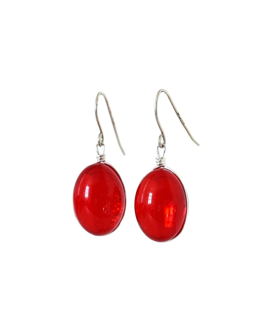 Laura Daili Red Ruby Oval Glass Earrings