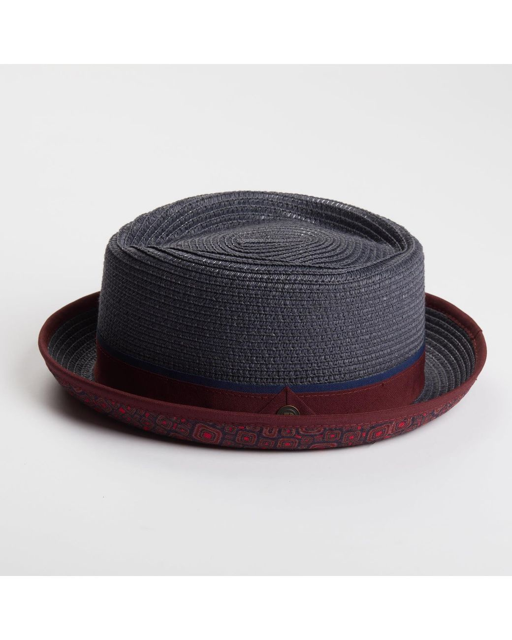 Dasmarca Hats Red Dasmarca Tommy Ash Summer Straw Porkpie Hat With Vintage Geometric Prints for men