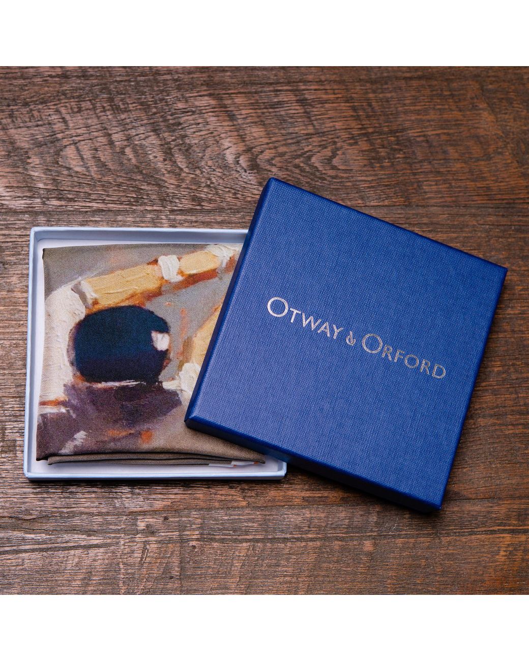 Otway & Orford Brown 'Six! Cricket Silk Pocket Square. Full-Size for men