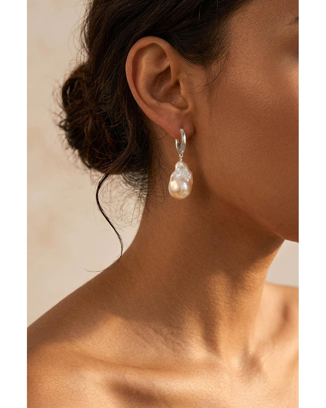 Astor & Orion White Baroque Pearl Huggies Sterling