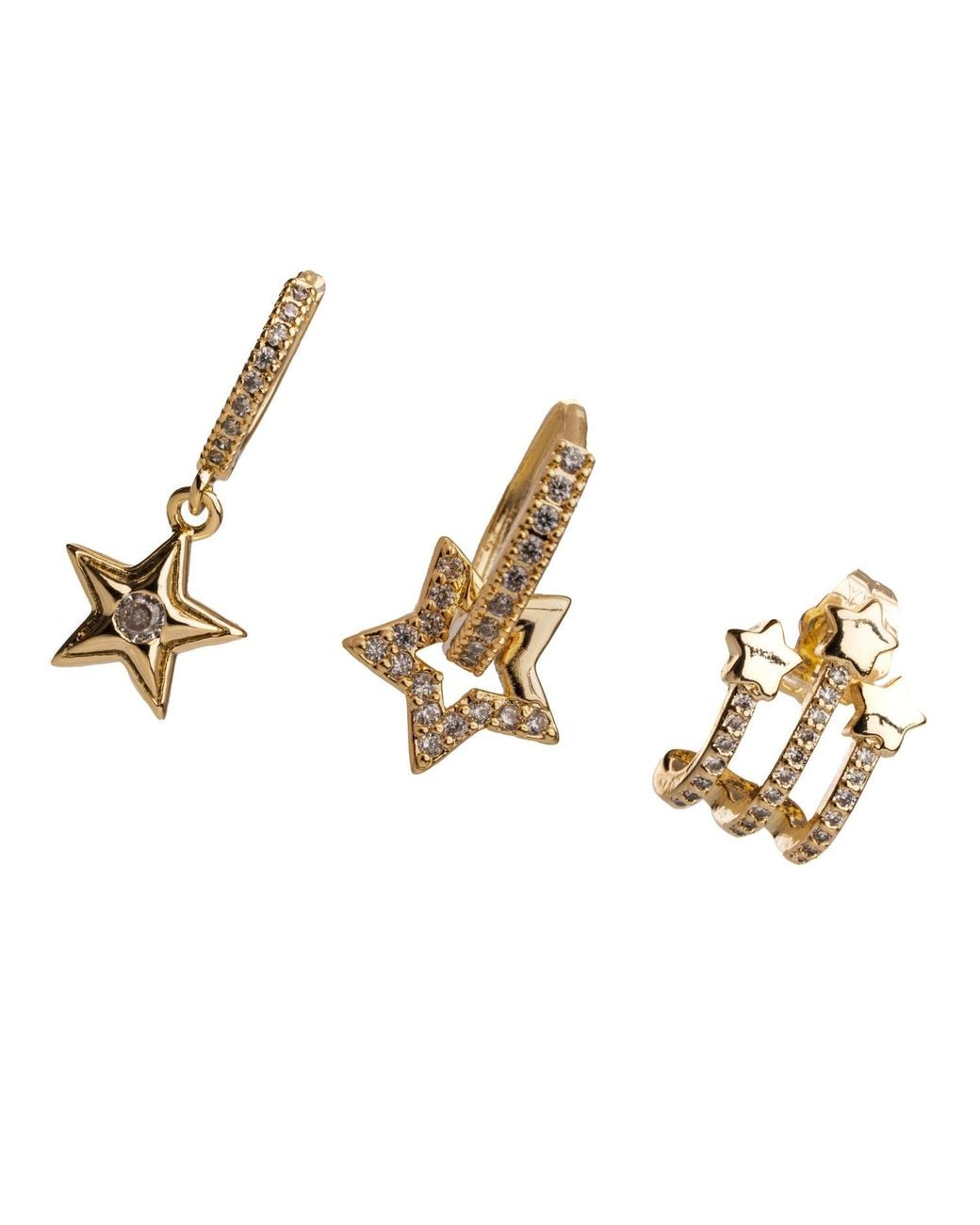 Ebru Jewelry Metallic Trio & Diamond Sparkly Star Earrings