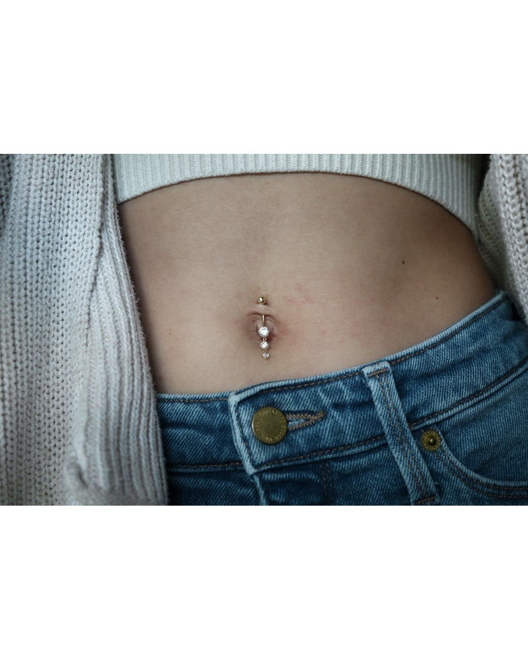 Zahav Jewelry Metallic 10K Solid 14G Cz Dangle Belly Button Ring
