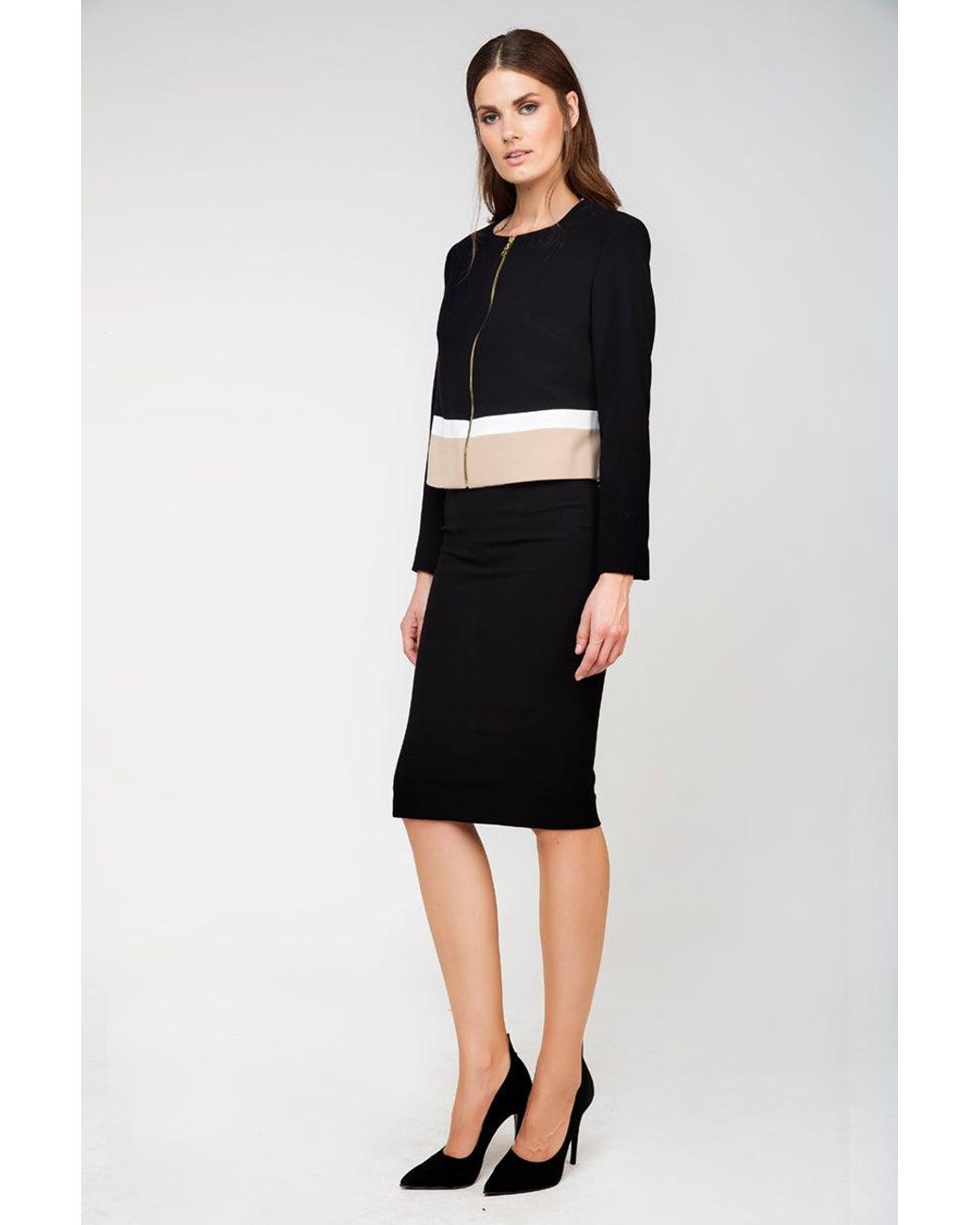 Conquista Black Fitted High-waisted Pencil Skirt