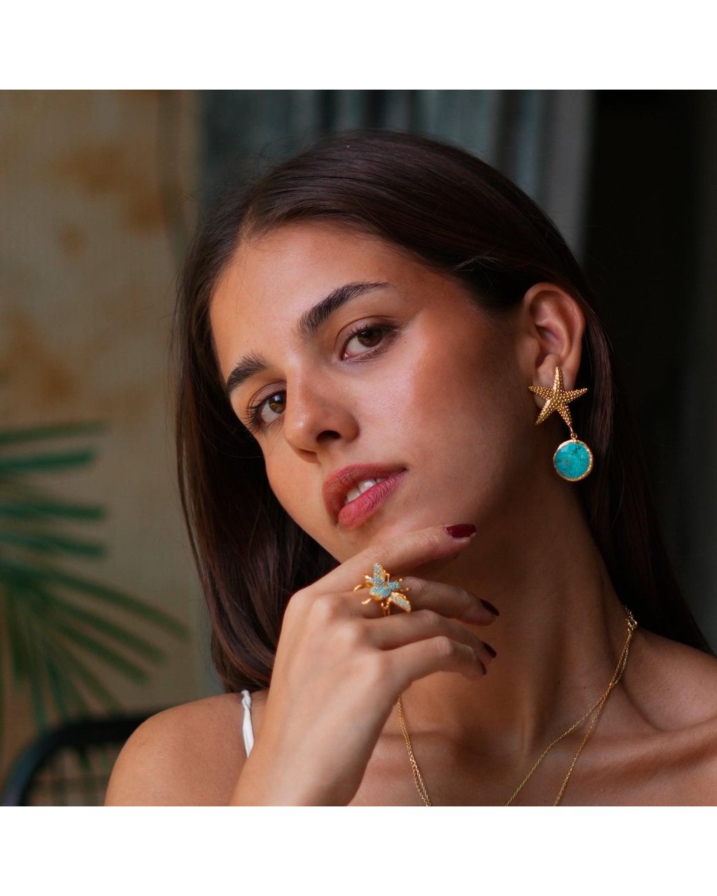 Ebru Jewelry Blue Majestic Starfish & Drop Earrings