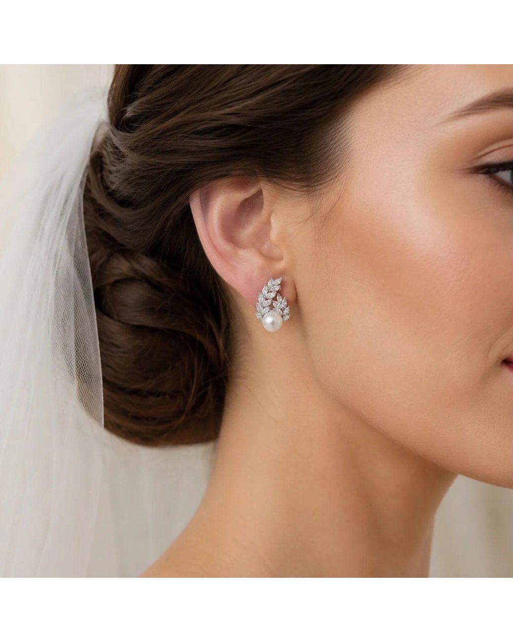 Angel Barocco Metallic Freshwater Pearl Crystal Laurel Stud Earrings