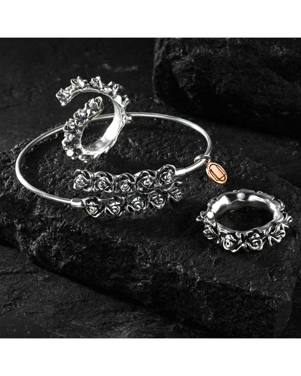 Unaloe Metallic Rose Buds Ring Sterling – Handmade Statement Ring For