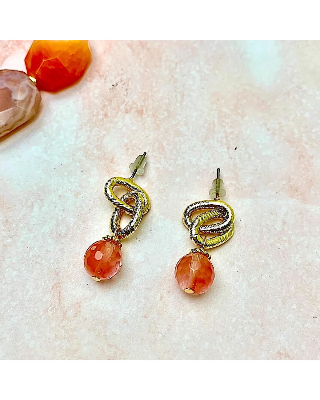 Farra Metallic Watermelon Quartz Chain Simple Earrings