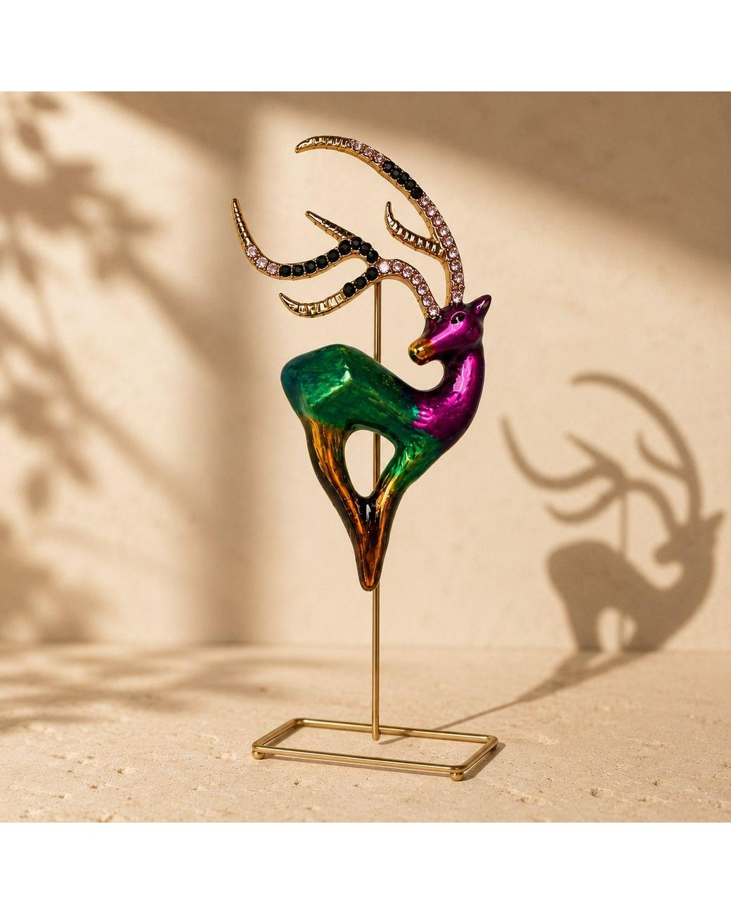 By Ozge Green Emerald Spirit Stag Plated Brooch