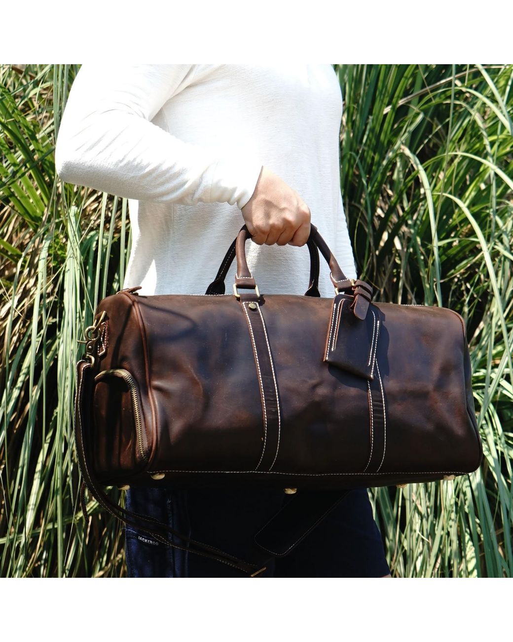 Touri Black Leather Weekend Bag With Shoe Storage for men