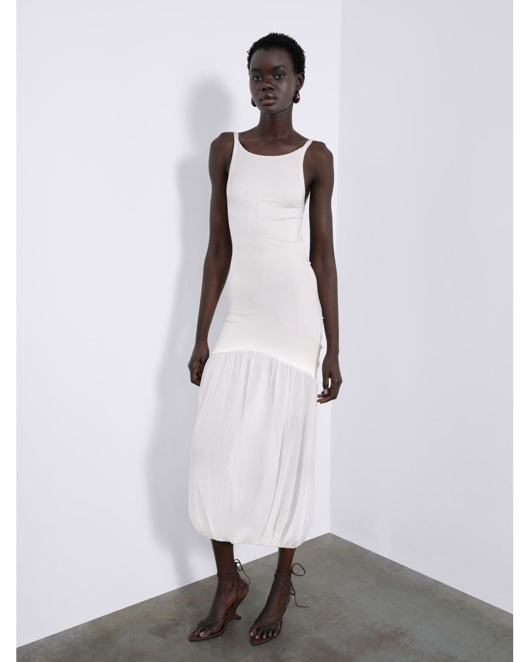 Sélone White Celine Pleated Balloon Dress