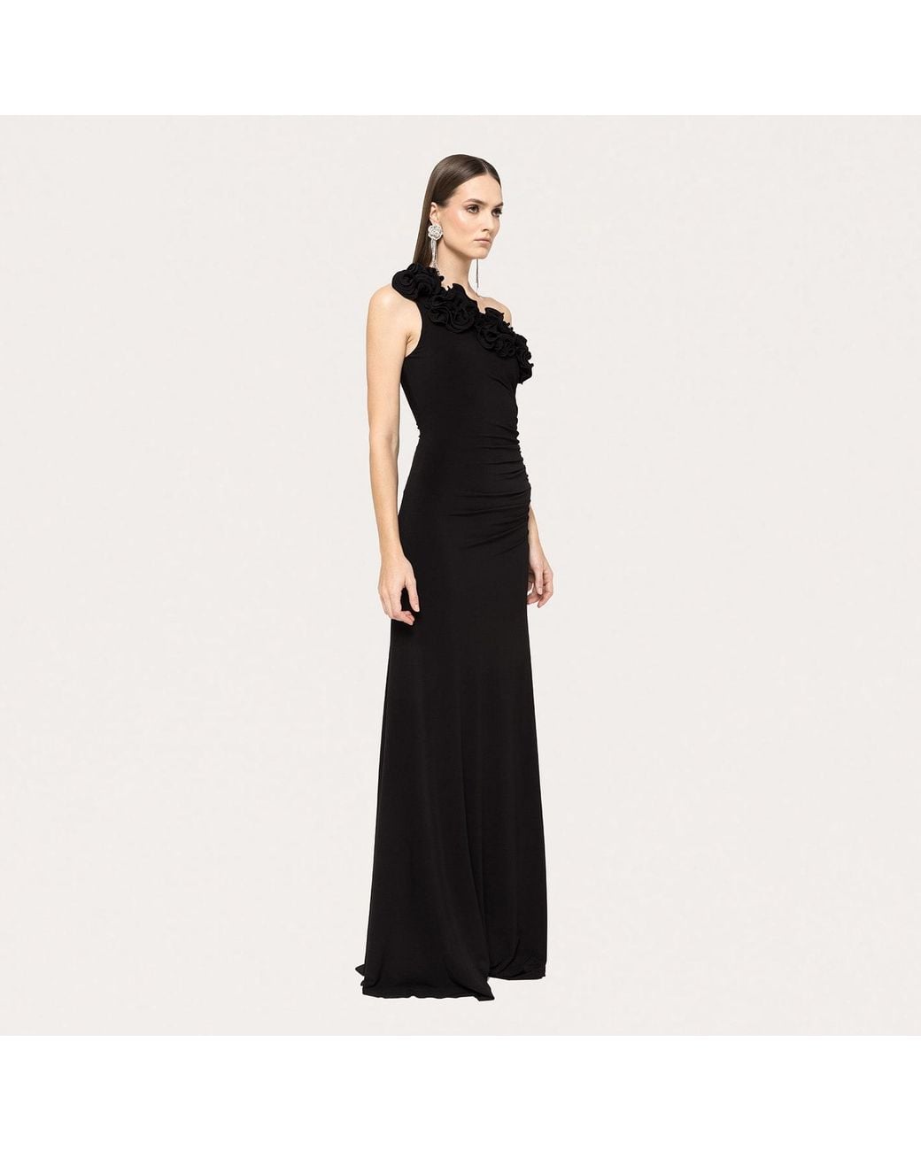 Nissa Black Floral-Appliqué Jersey Maxi Dress