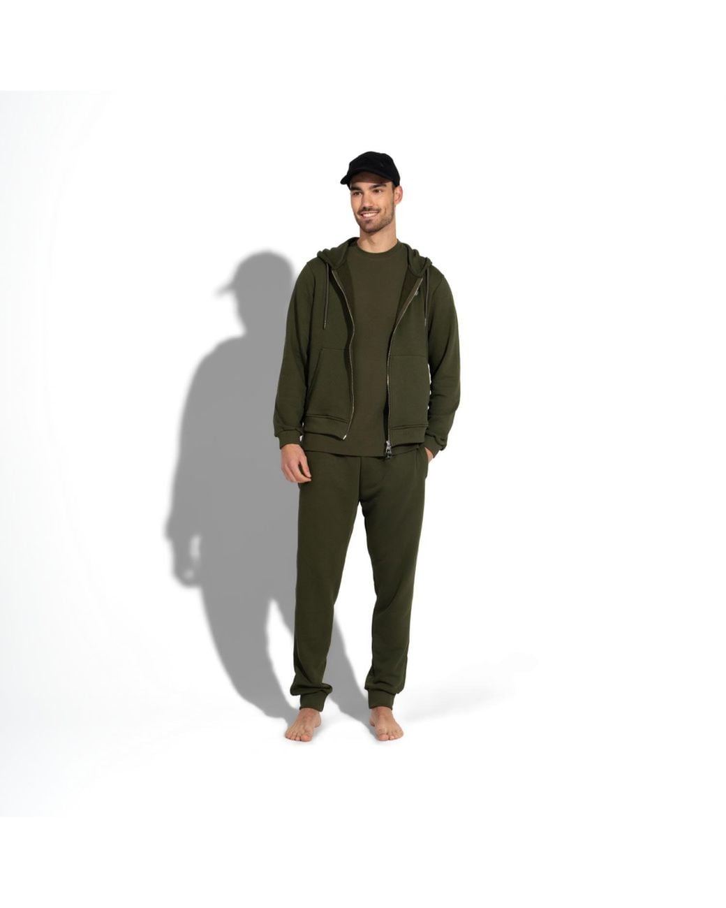 Maison Tangerine Green Premium Cotton Zip-Up Hoodie & Joggers Tracksuit Set Khaki For