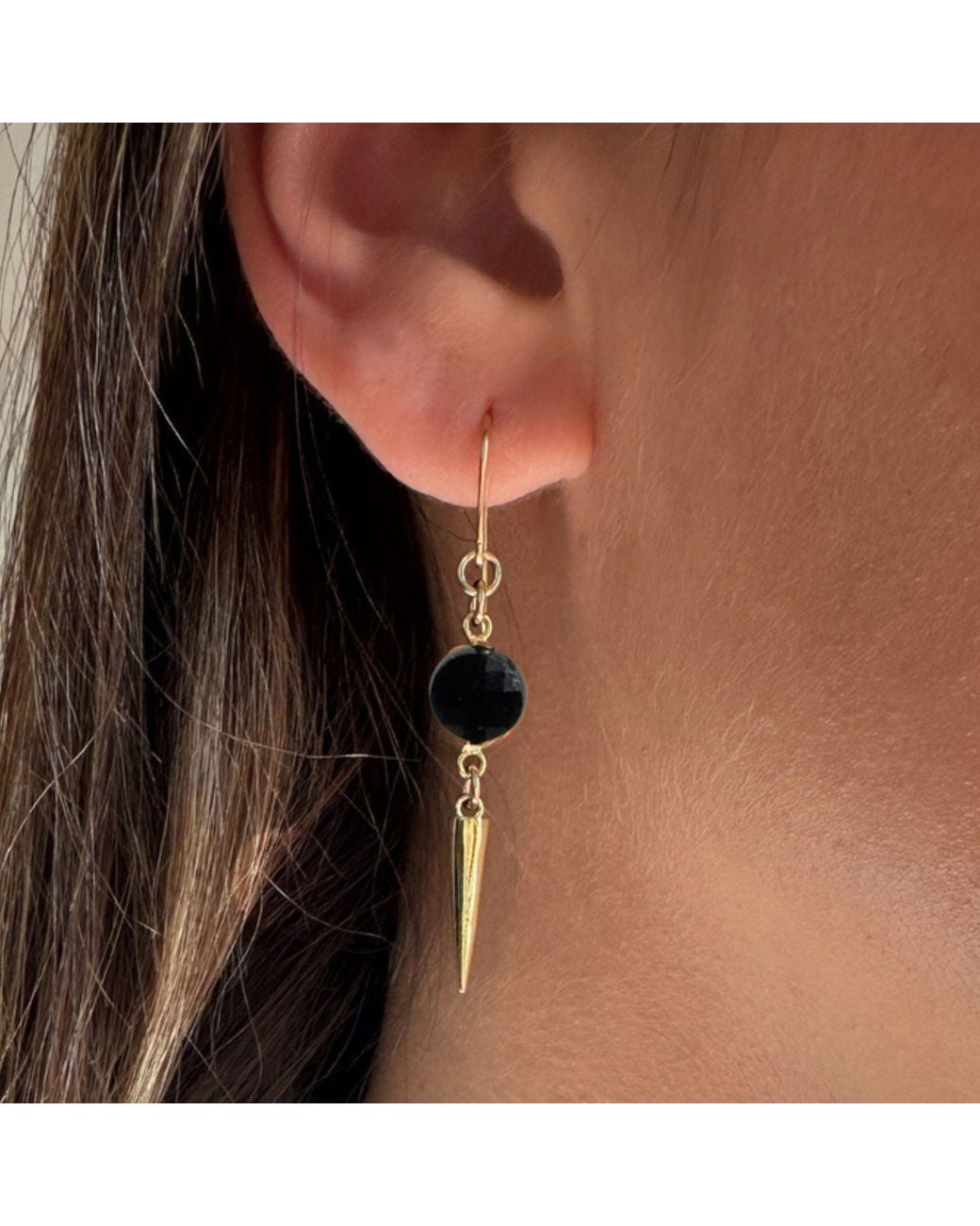 Rachel Nathan Black Classic Hook Tourmaline Coin Earring