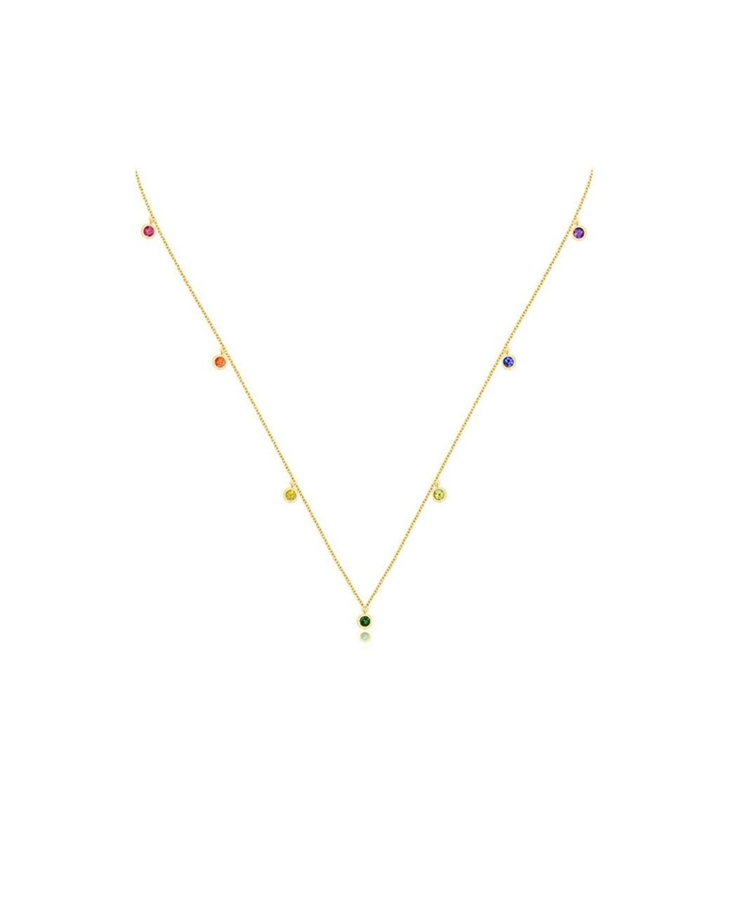 Genevieve Collection Metallic 18K Raindow Color Gemstone Necklace Choker