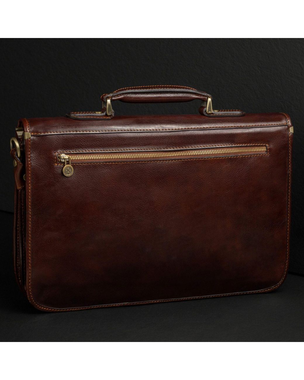 Time Resistance Brown Leather Briefcase Laptop Bag for men