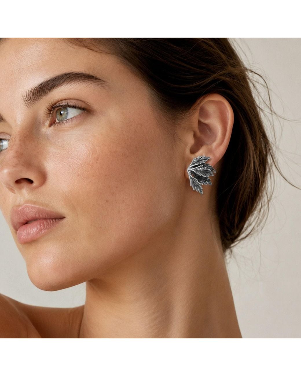 Unaloe Metallic Sterling Leaf Stud Earrings – Contemporary Botanical Designer Jewelry