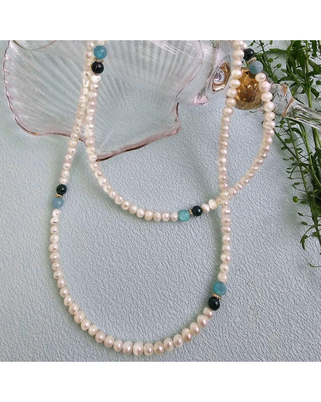 Farra Metallic Versatile Freshwater Pearls With Gemstone Long Necklace