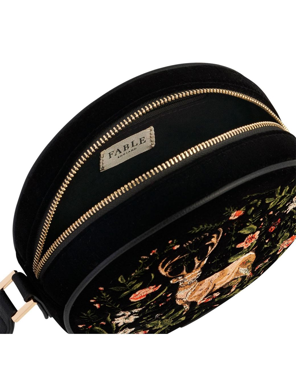 Fable England Black Embroidered Circle Bag