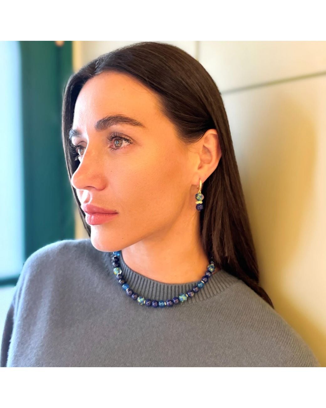 Farra Blue Lapis Lazuli And Colorful Glass Bead Hook Drop Earrings