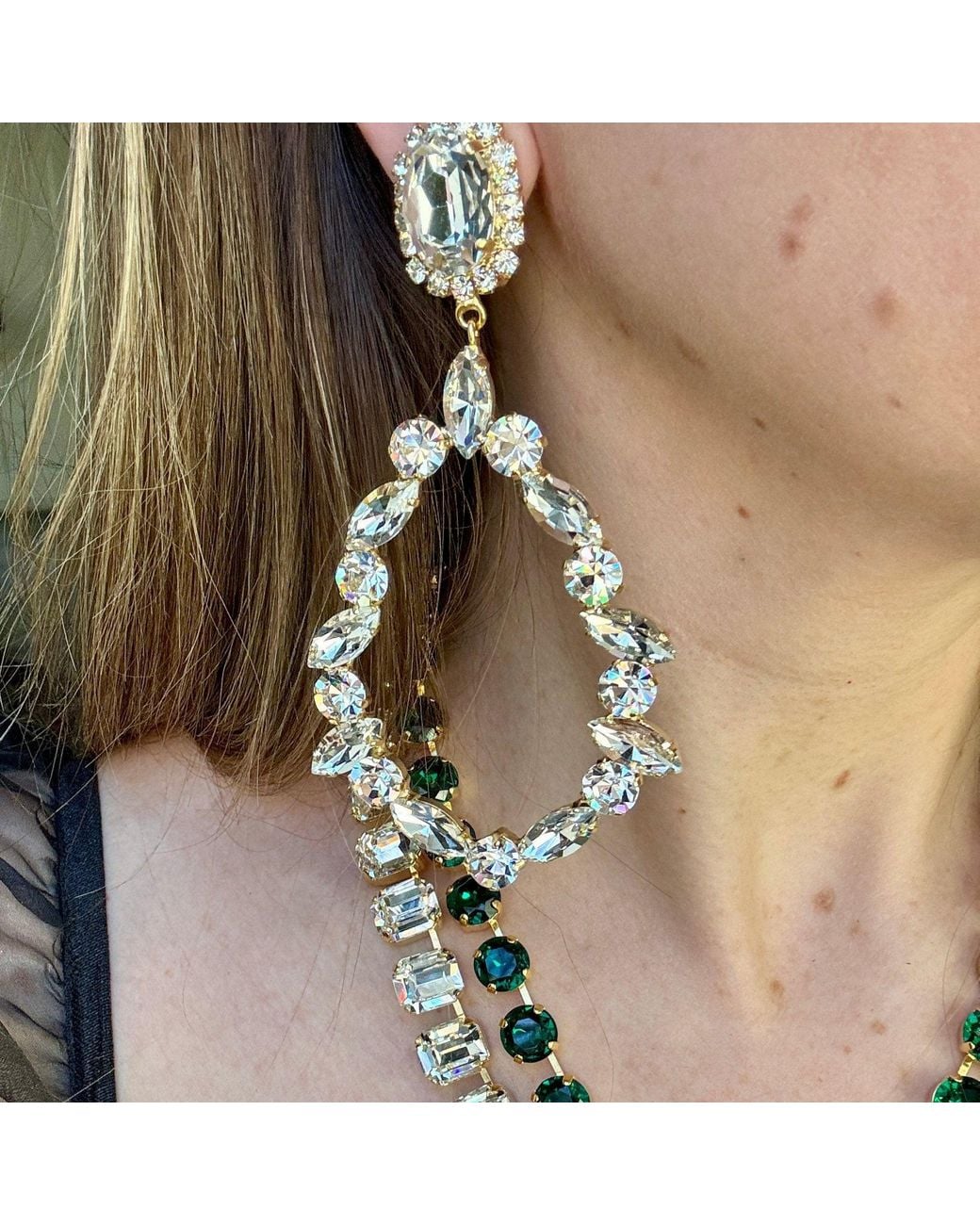Laura Gray Metallic Diamond Crystal Chandelier Earrings