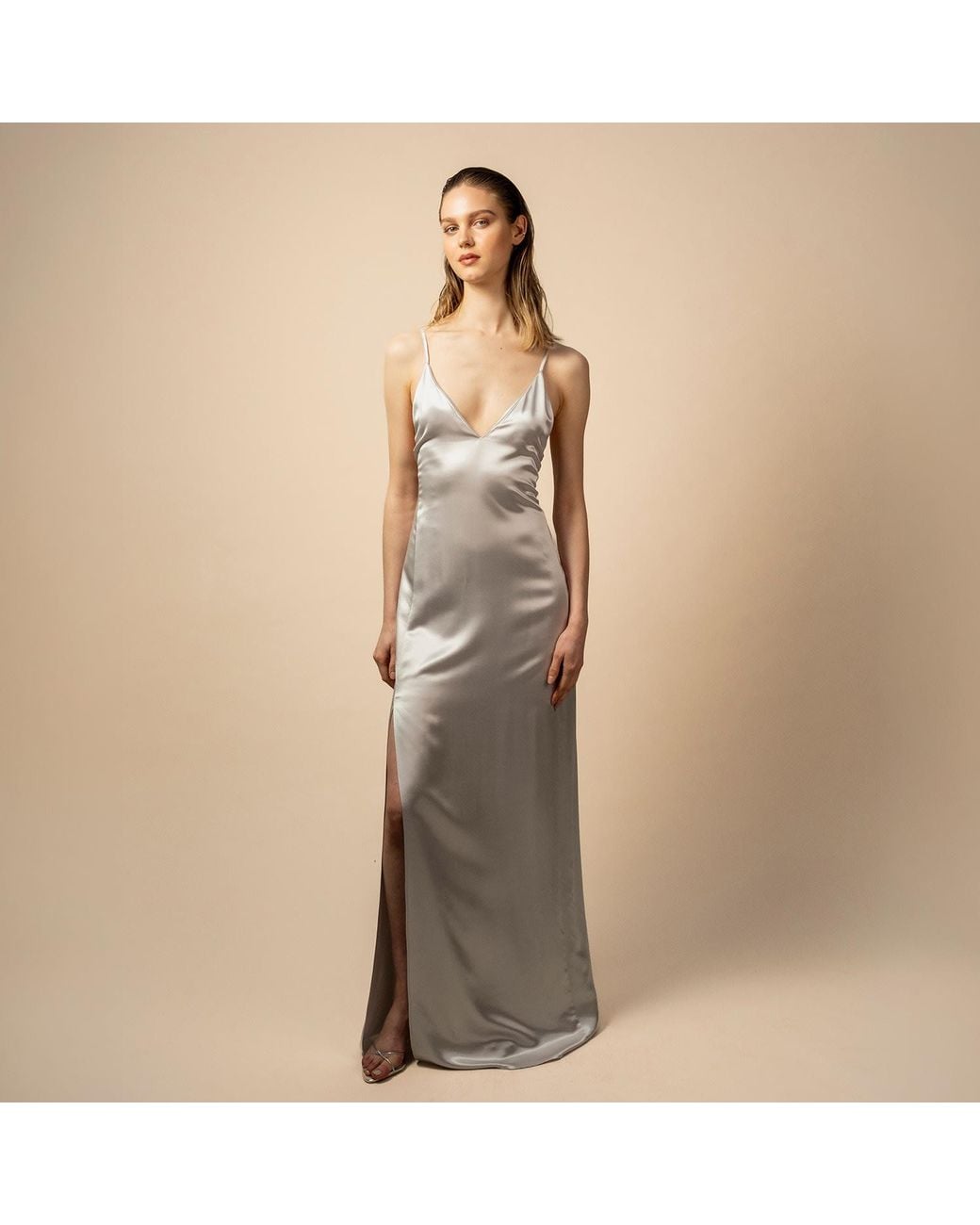 Anse Victorin Gray Elissa Slip Silk Dress