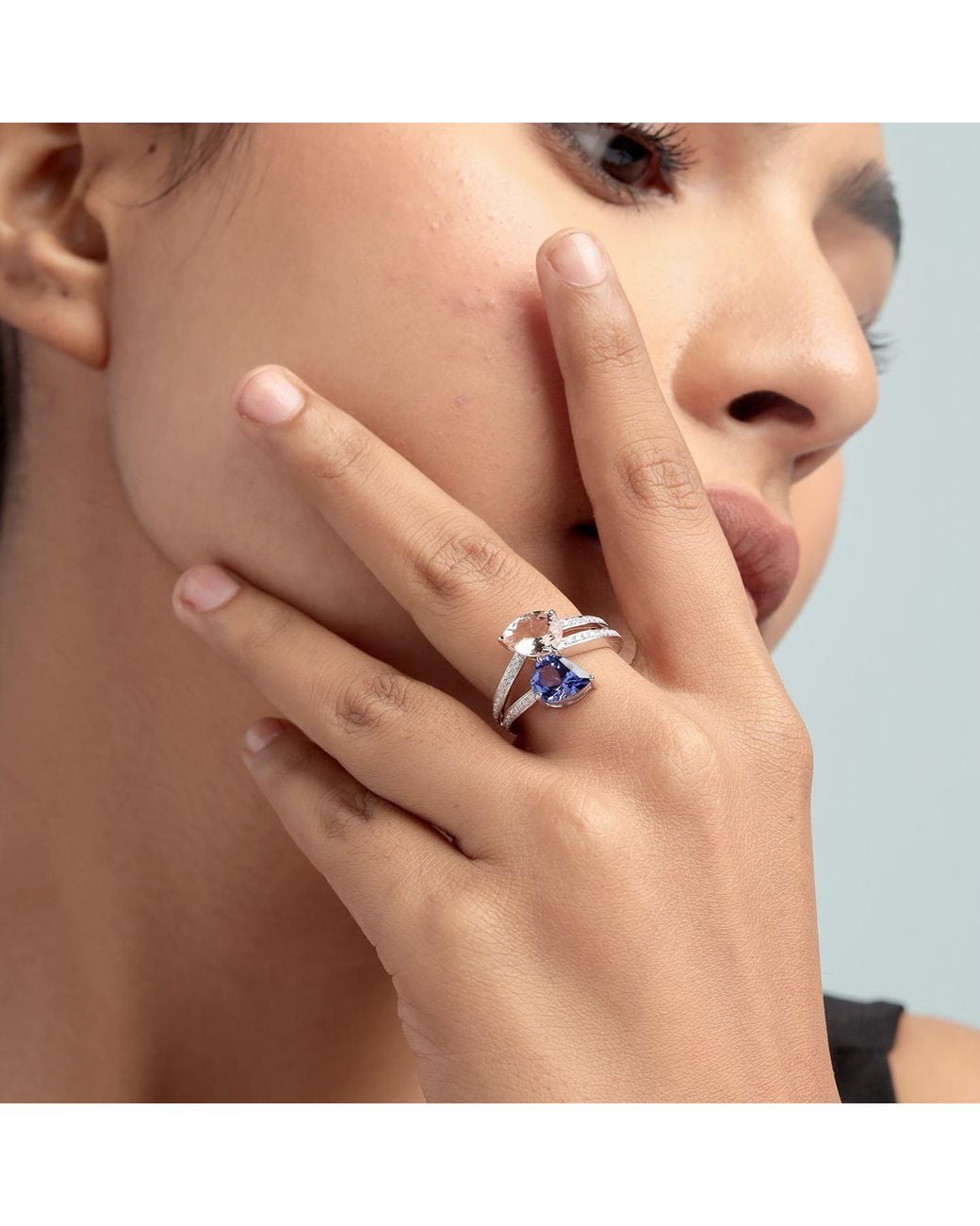 Artisan Metallic Tanzanite & Mix Stone Diamond Bypass Ring