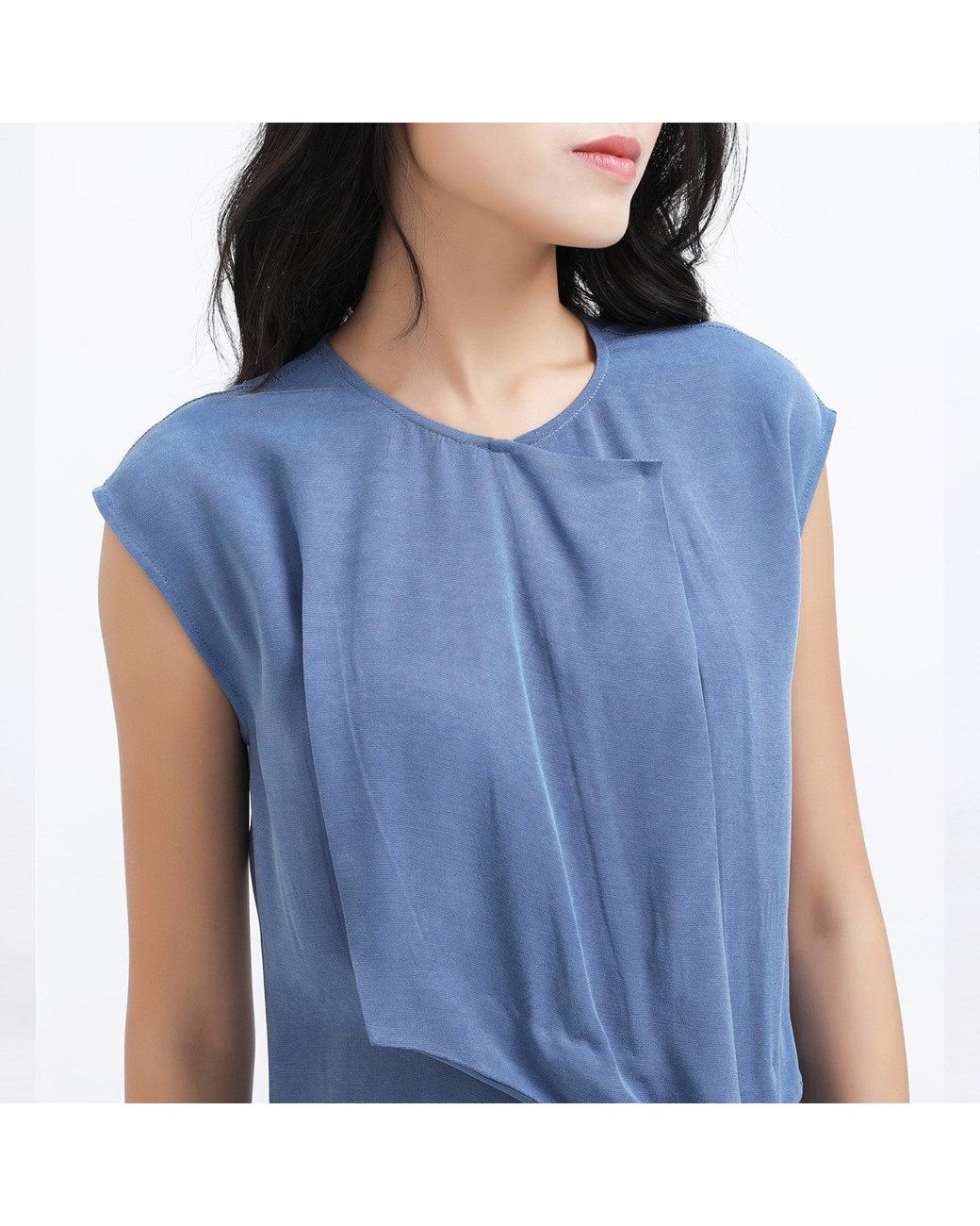 Smart and Joy Blue Cupro Draped Side Tie Midi Dress