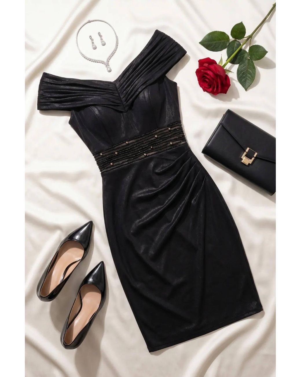 Luna Fashion House Black Off-Shoulder Cocktail Dress, Iris