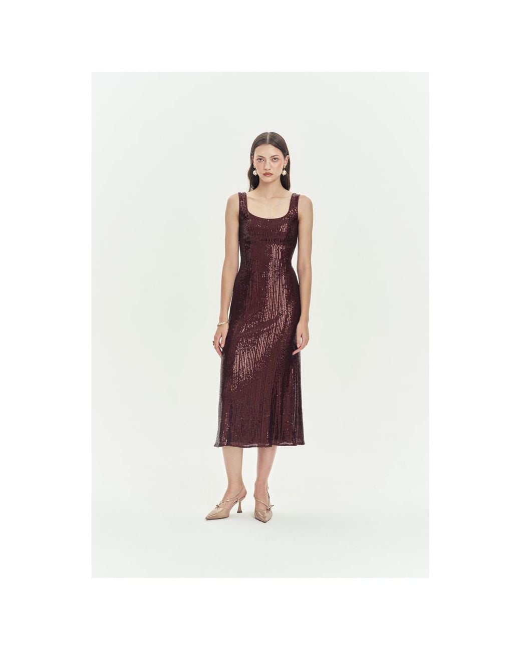 Elsava Purple Burgundy Tie Back Midi Dress