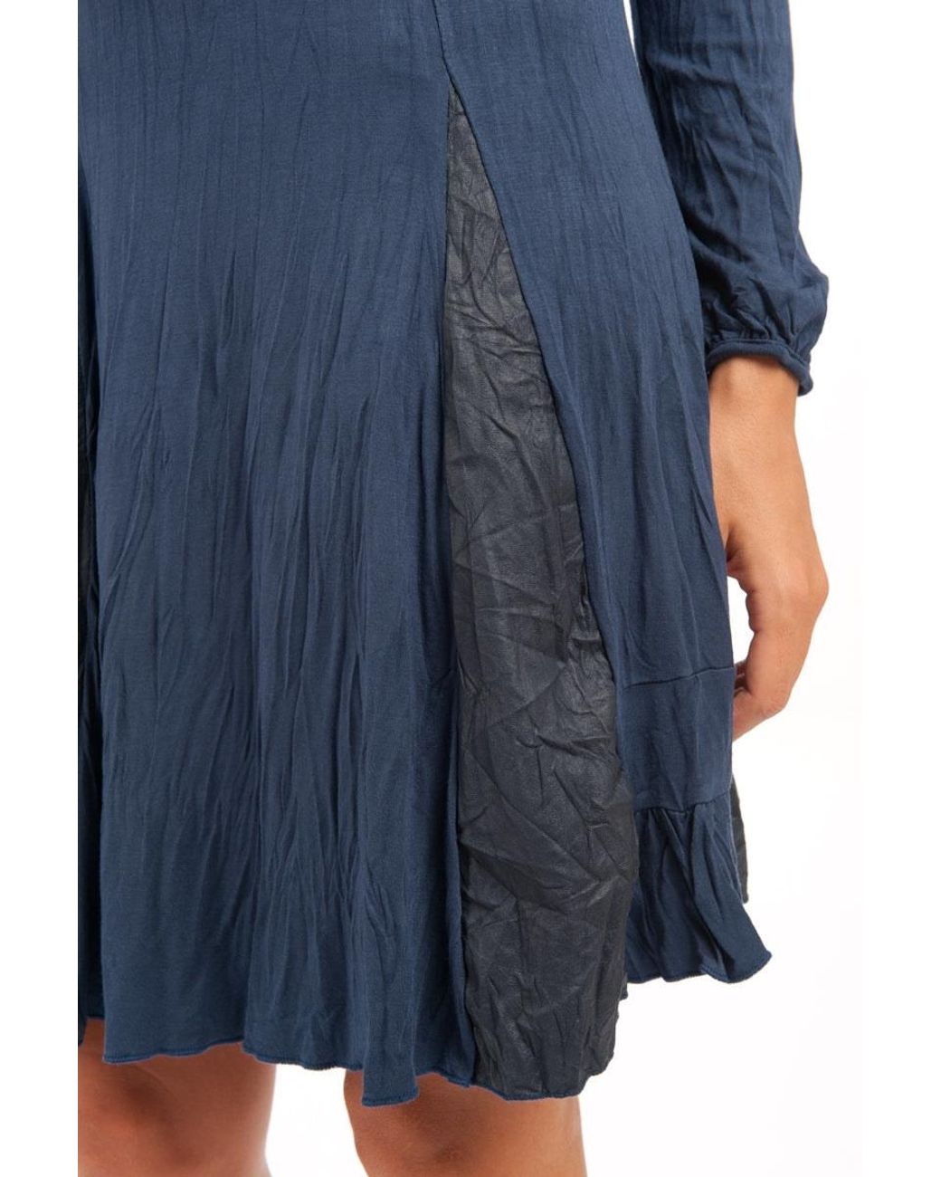 Conquista Blue Long Sleeve A Line Jersey Dress With Creased Fabric Detail