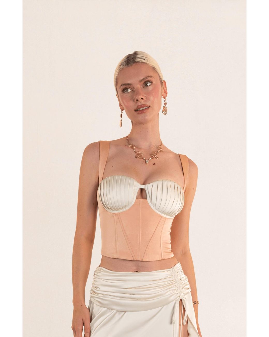 Clerestory White Juliette Cropped Corset With Pleated Cups