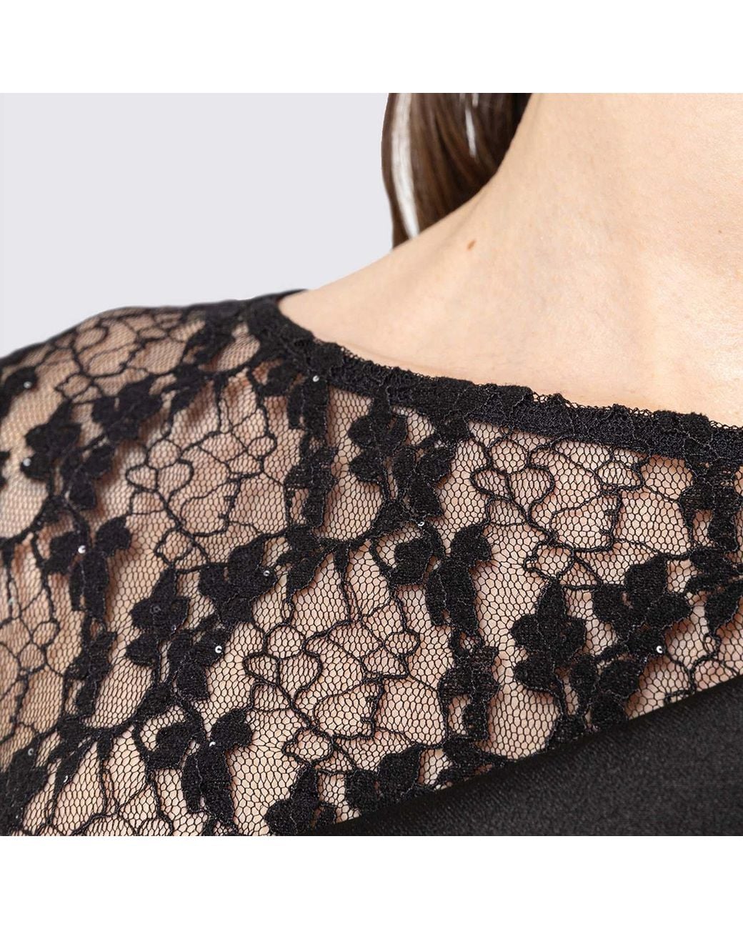 Nissa Black Lace-Trim Velvet Maxi Dress