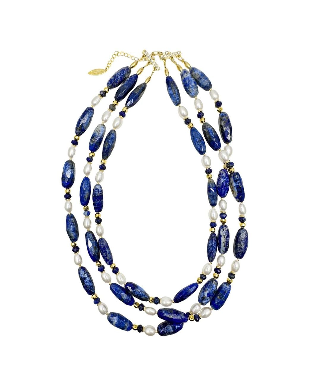 Farra Blue Lapis With Freshwater Pearls Multi-Layers Necklace