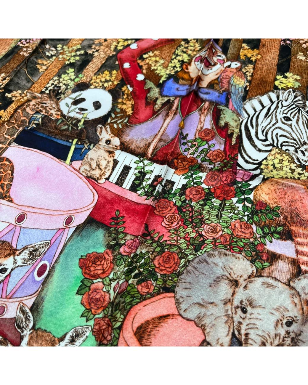 Wenzi Multicolor Neutrals The Forest Circus Hand Painted Mulberry Silk Square Scarf
