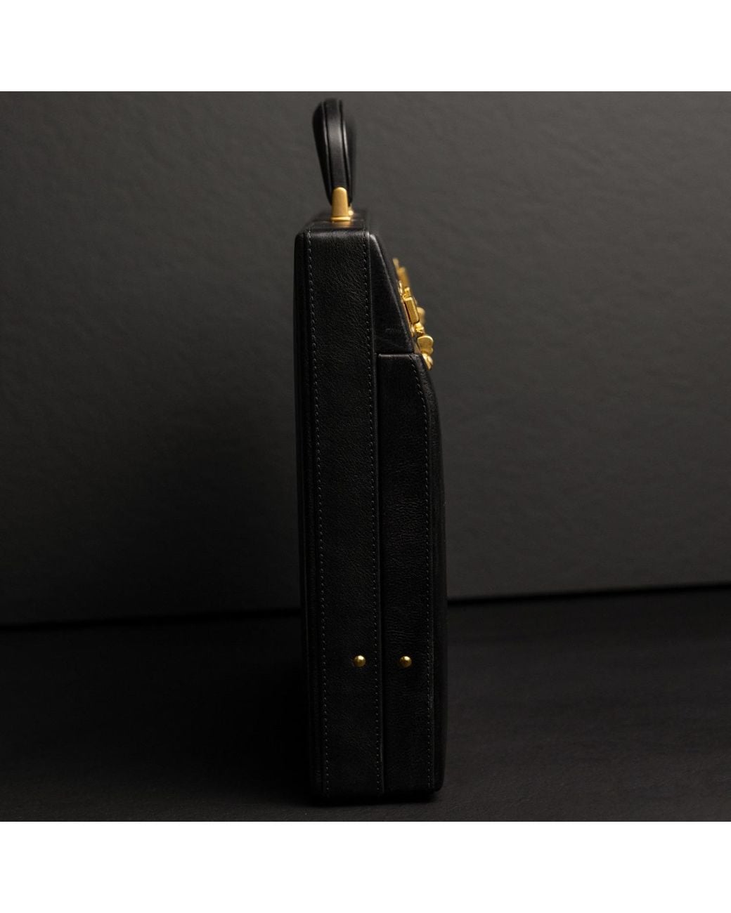 Time Resistance Black Leather Attaché Case Briefcase for men