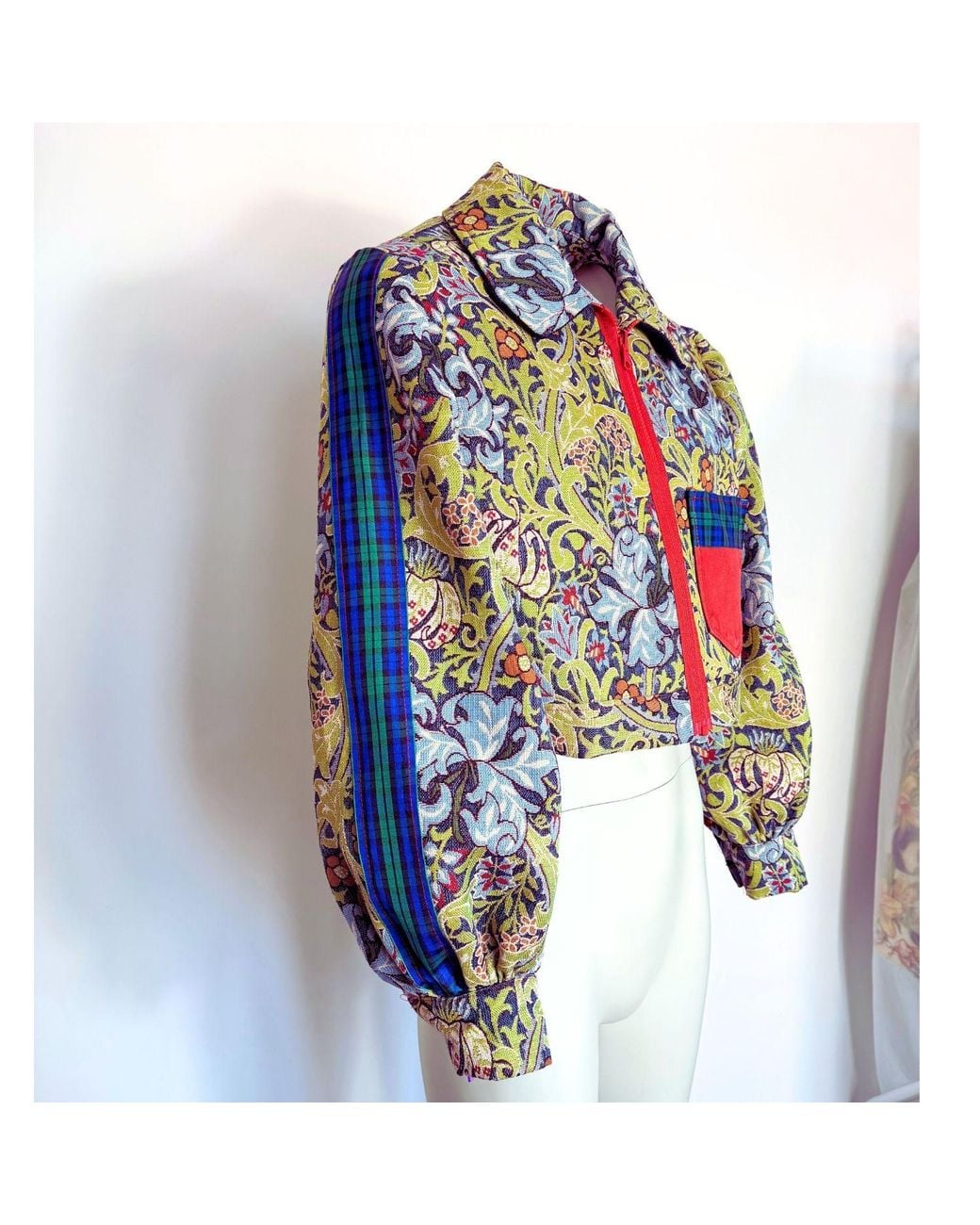 Couture to Your Door Green Tartan Floral Upcycled Tapestry Jacket