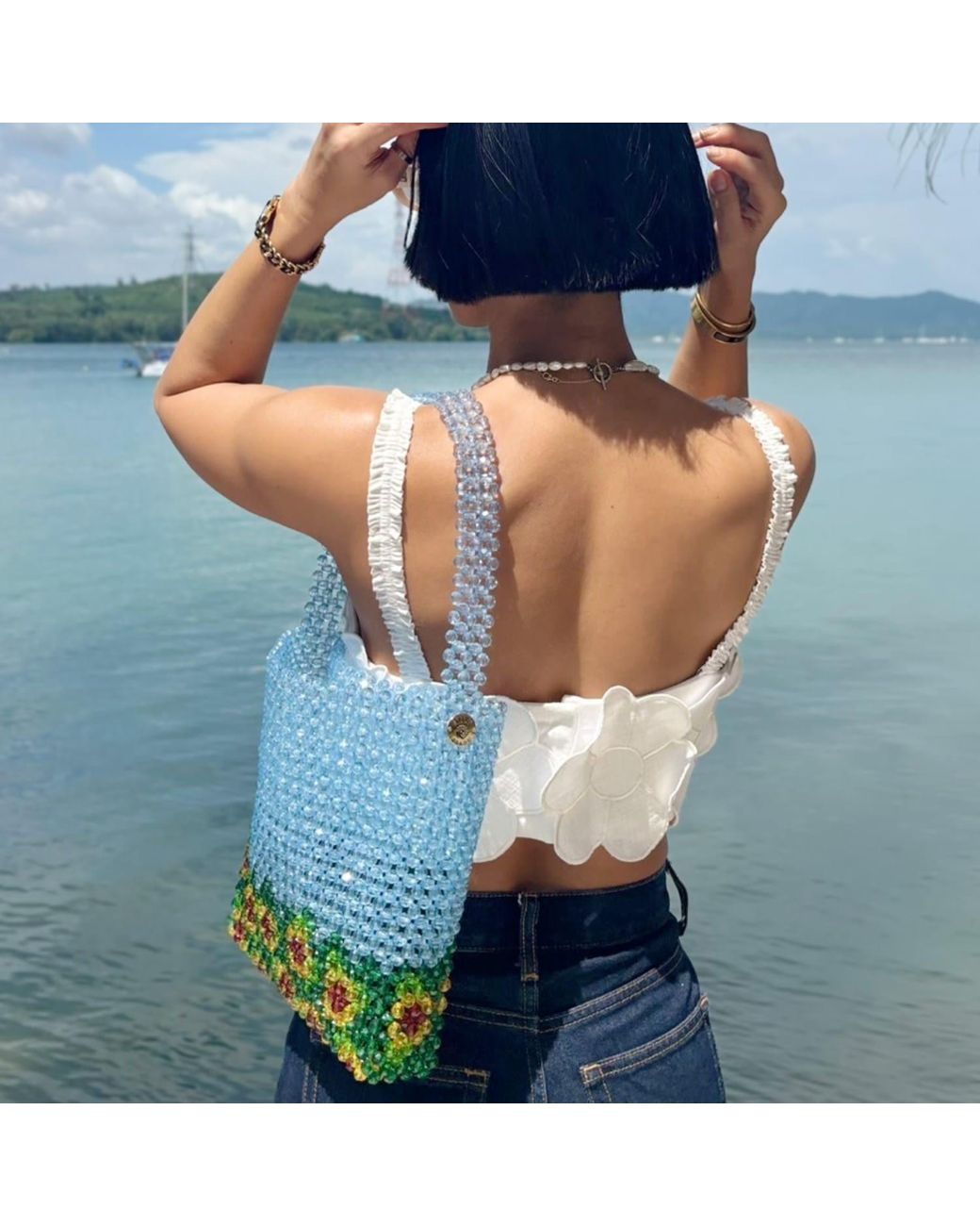 Tillie Beads Blue Sky Sunflower Detail And More Tote Bead Bag