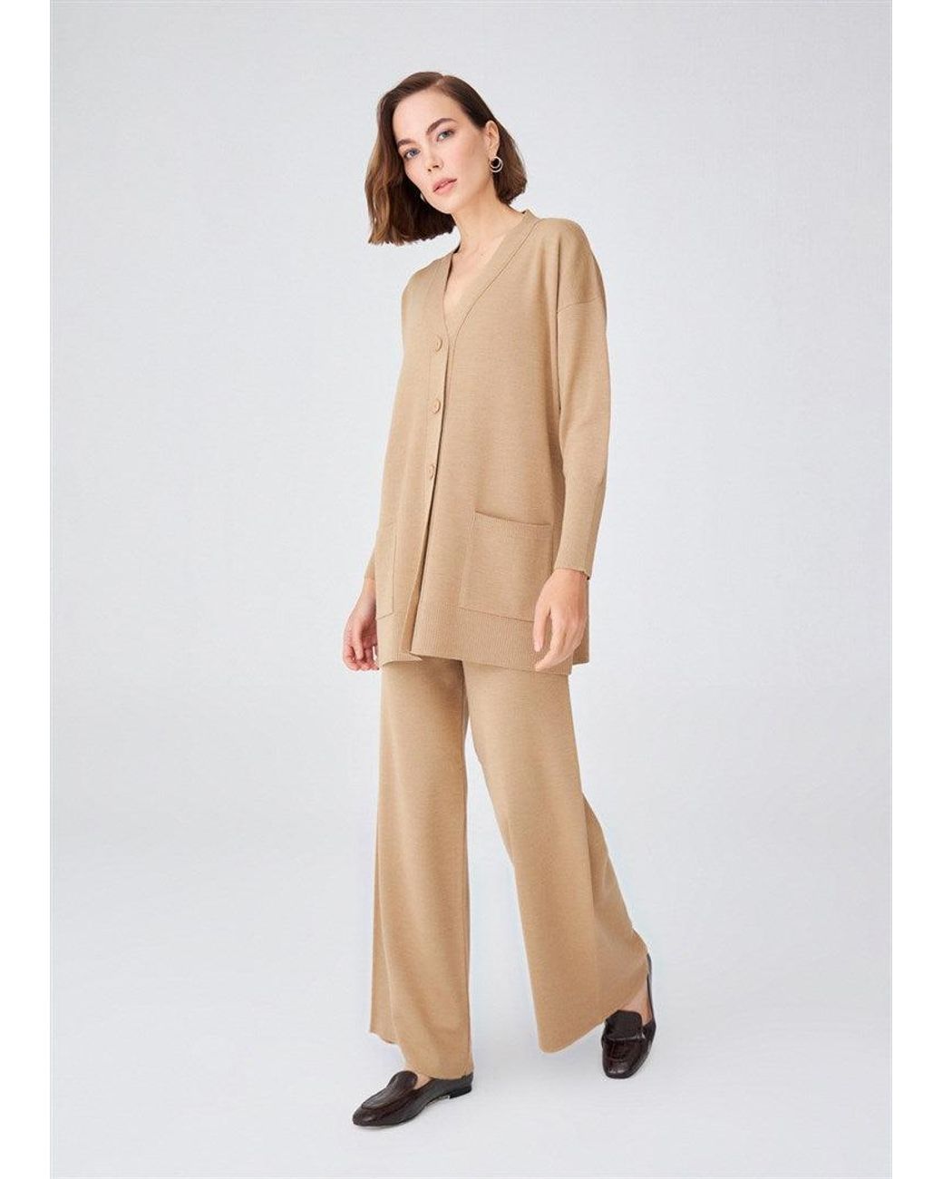 Peraluna Brown Nicola V-Neck Long Knit Cardigan