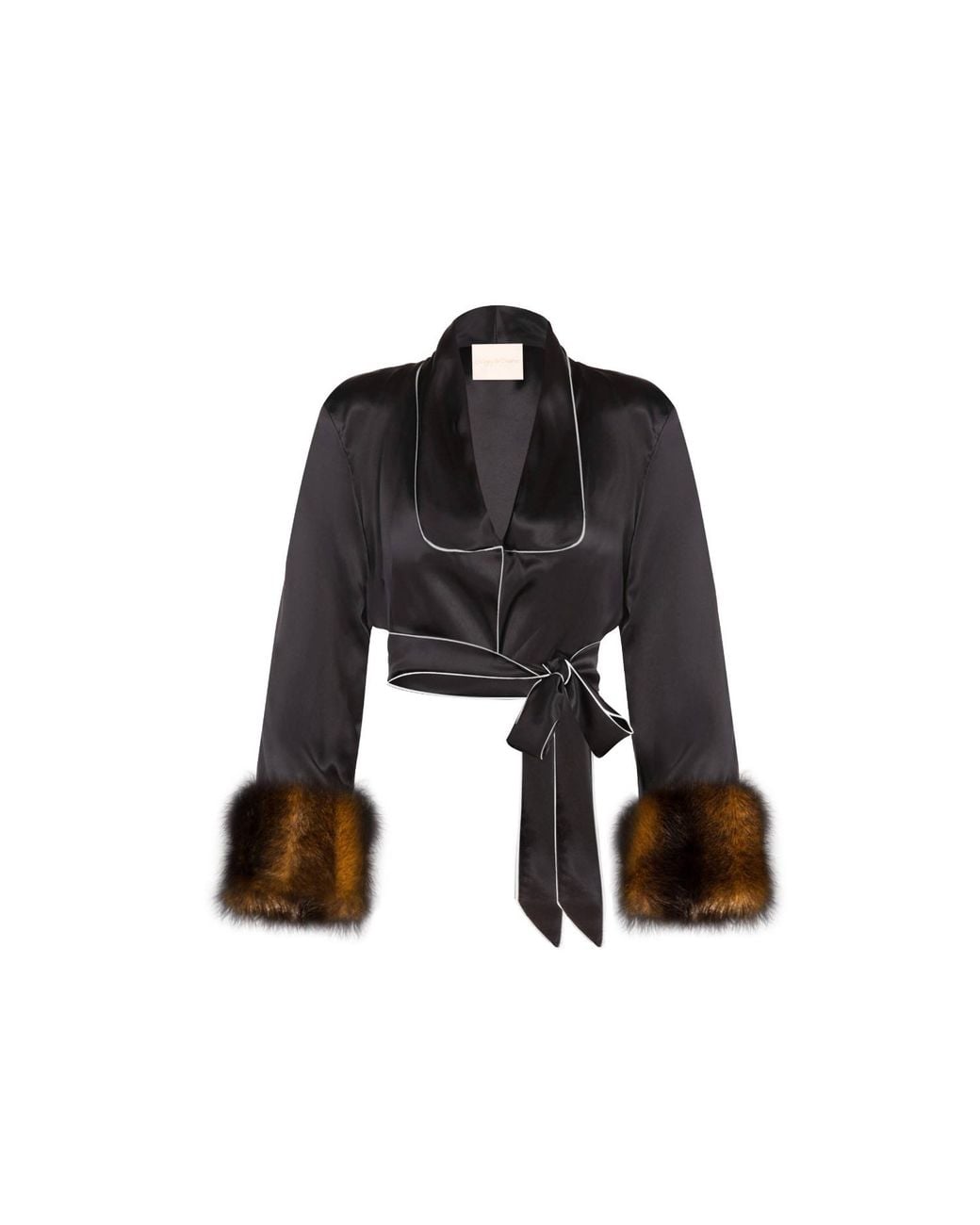 Maguy De Chadirac Black Silk And Faux Fur Cropped Jacket