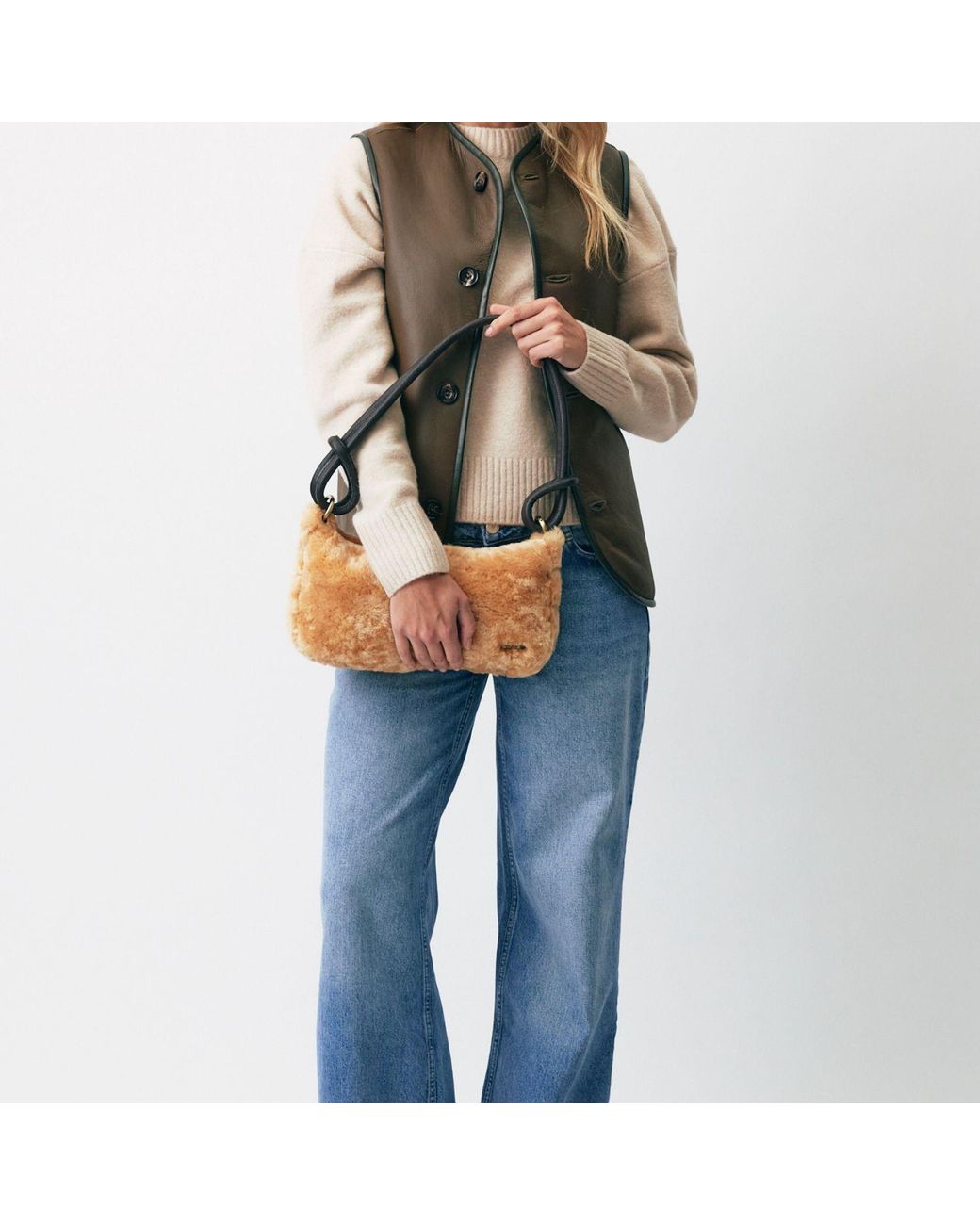 Owen Barry Brown Neutrals Shoulder Bag Devoran Sheepskin Honey Tan