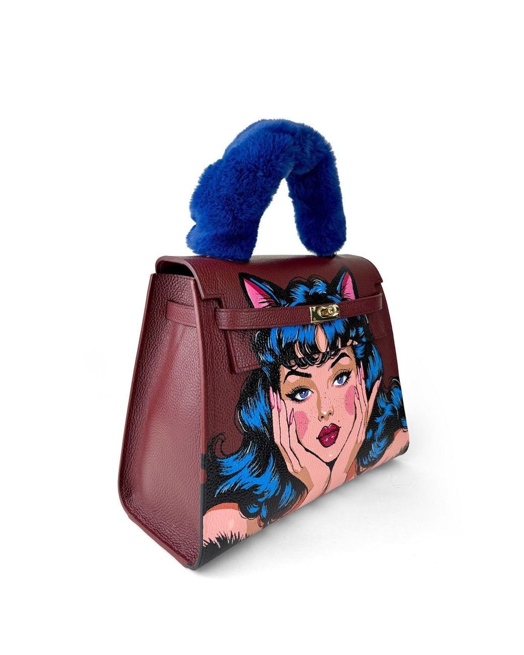 Maison Rubaiyat Blue Lulu Hand-Painted Leather Top Handle Bag – Kitty Noir