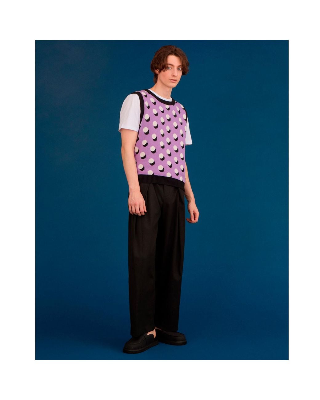 INGMARSON Purple Oversized Polka Dot Vest for men