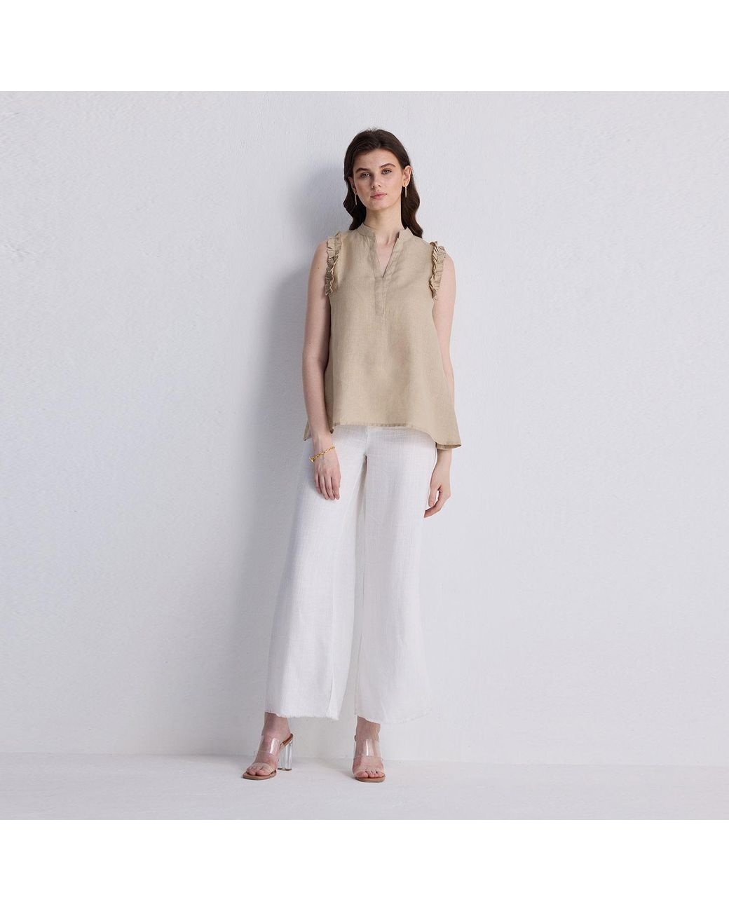 REISTOR Natural Neutrals Sleeveless Hemp Top With Ruffles