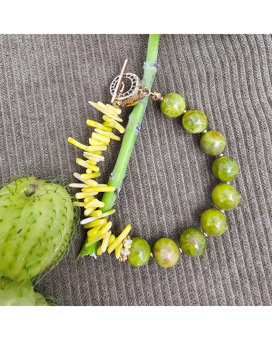 Farra Green Natural-Inspired Opal With Bamboo Coral Bracelet