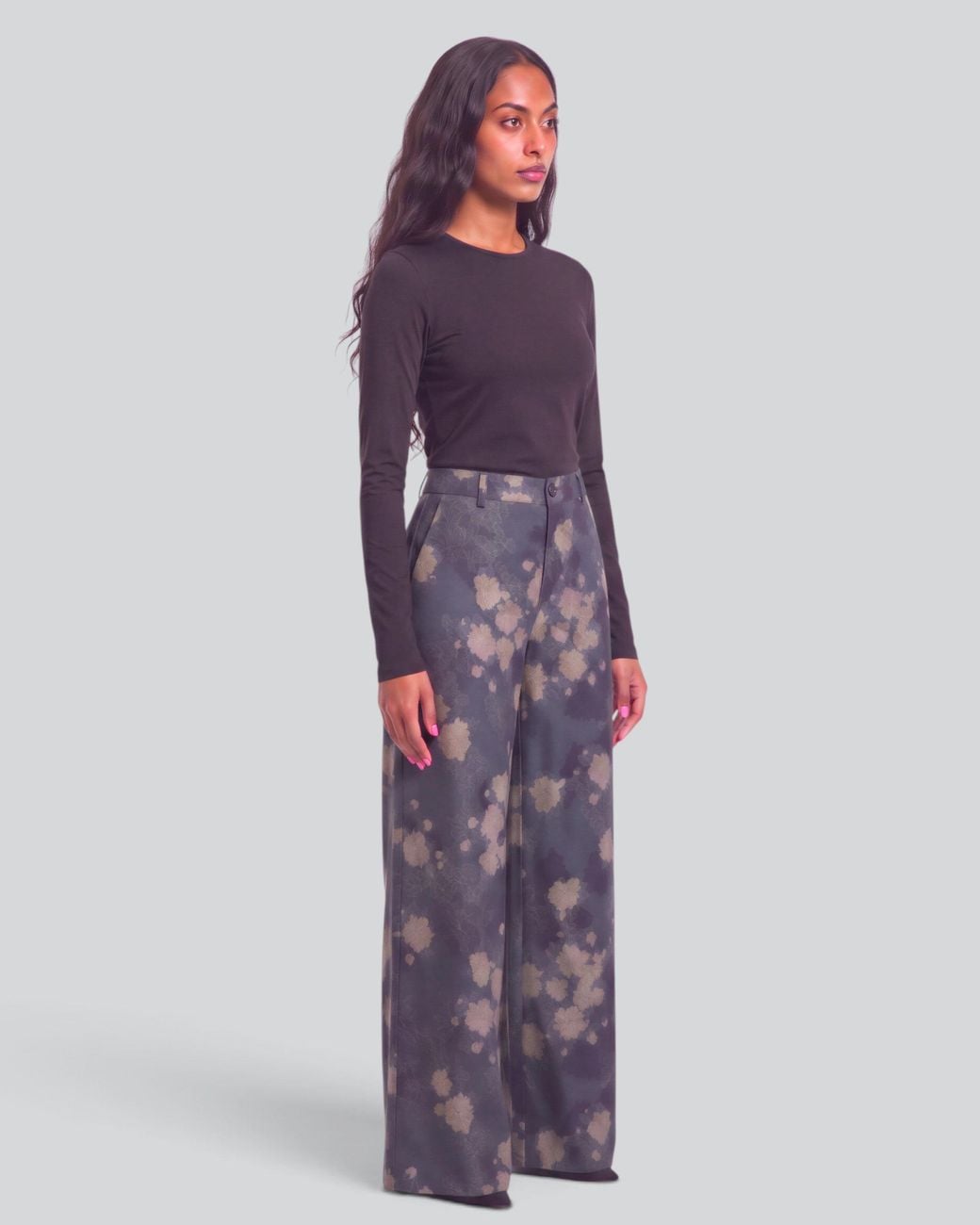 Lords of Harlech Blue Phillis Lans Floral Stretch Tencel Tailored Pant