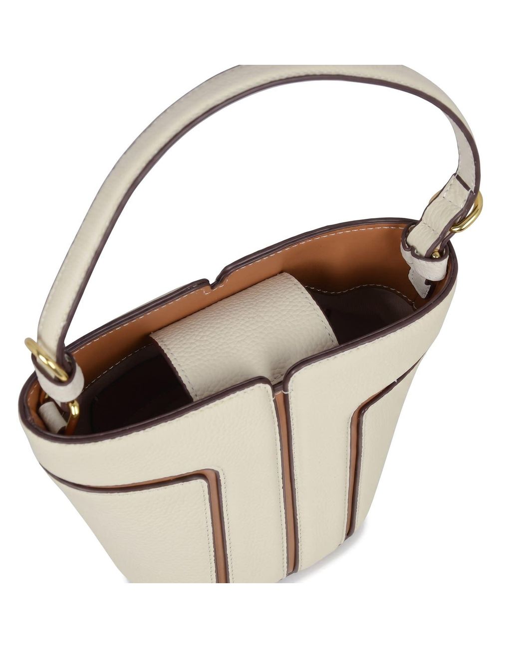 Modenaire White Neutrals Structured Mini Bucket Bag With Top Handle And Crossbody Strap