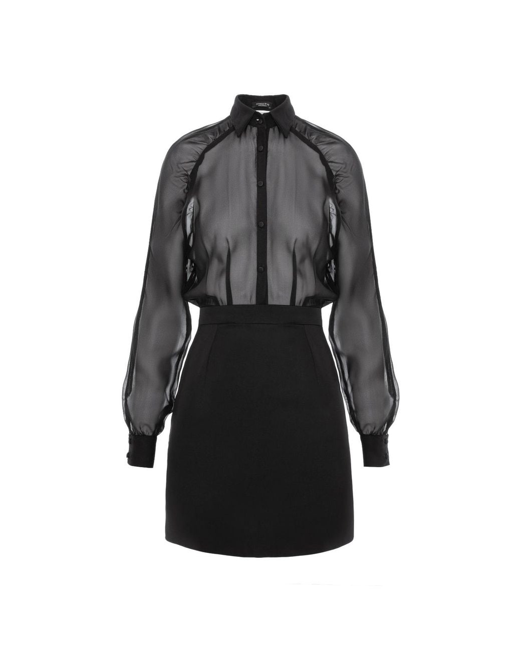 AVENUE No.29 Black Gathered Raglan Sleeve Viscose & Silk Mini Shirt Dress