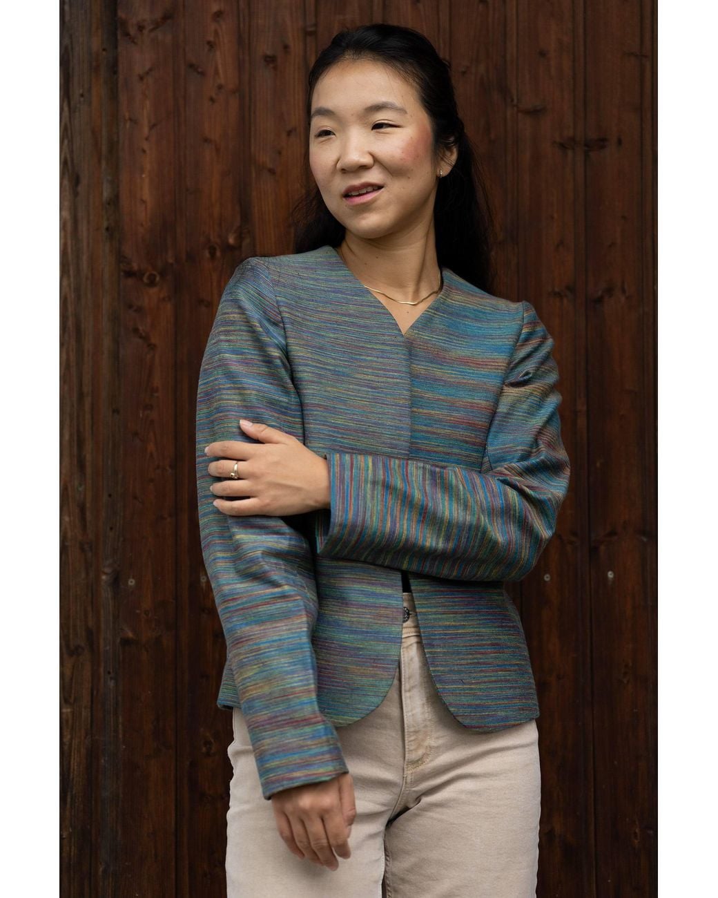 Stovaria Blue Peacock Cotton Denim Statement Jacket